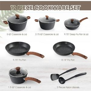 MAISON ARTS 12 Piece Nonstick Granite-Coated Cookware Set Suitable for All Stove
